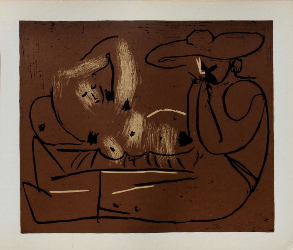 LC - Femme couchée et homme au grand chapeau