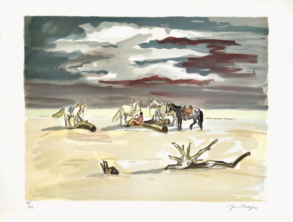 Camargue - le repos des cavaliers sur la plage