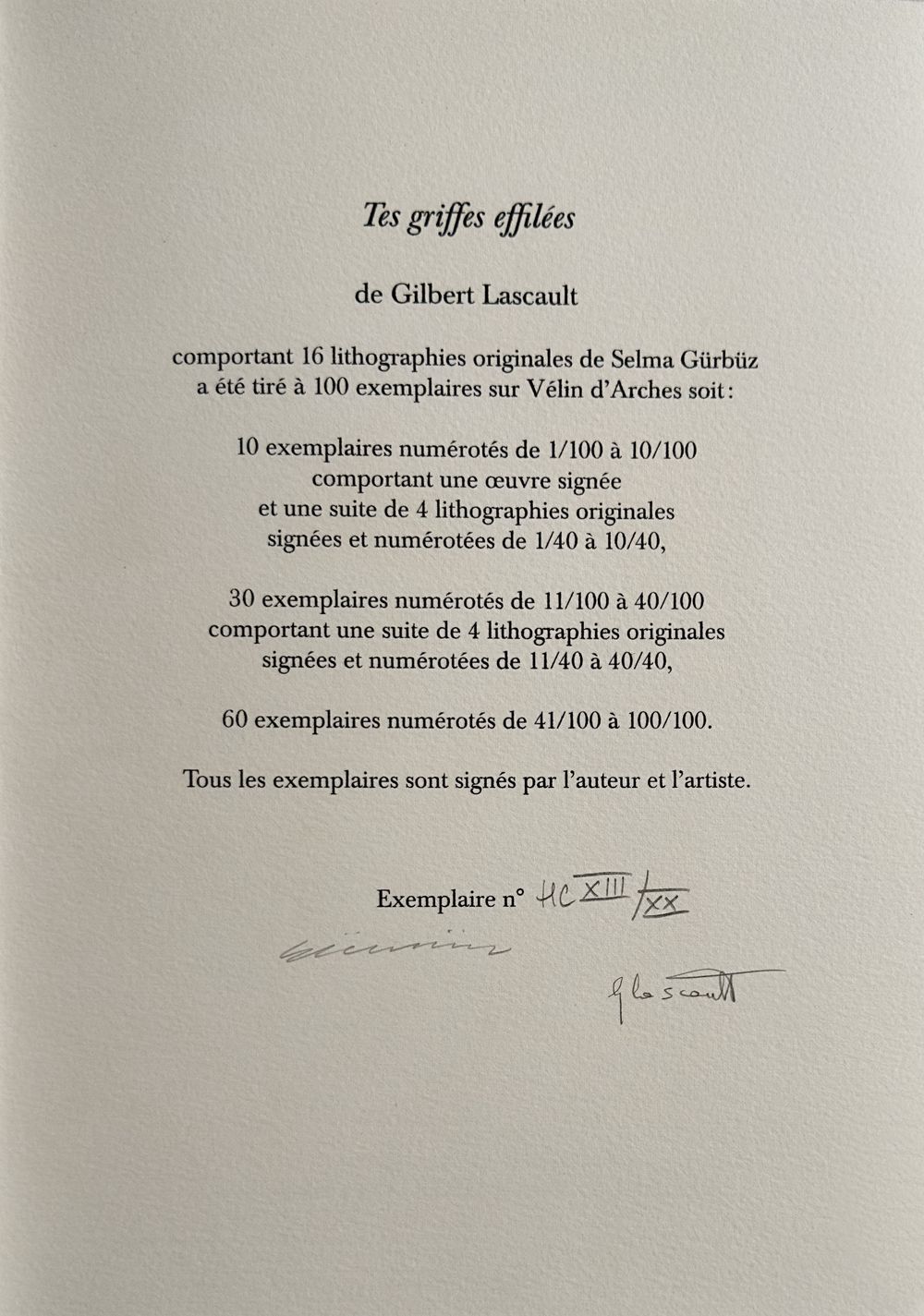 Tes griffes effilées (16 lithographs)