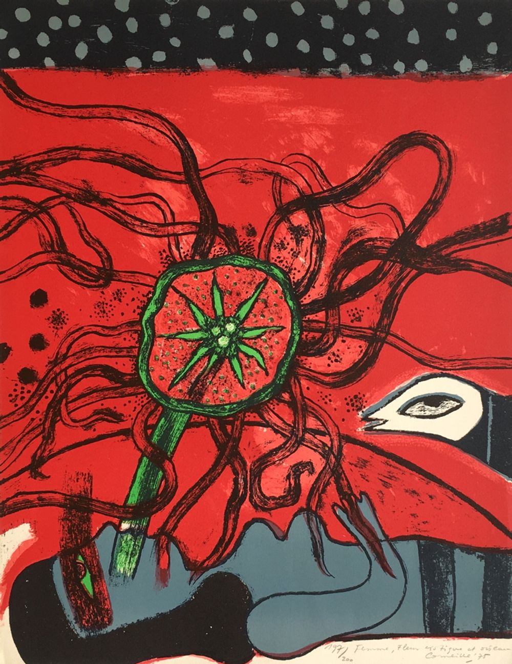 1975 - Femme fleur exotique et oiseau