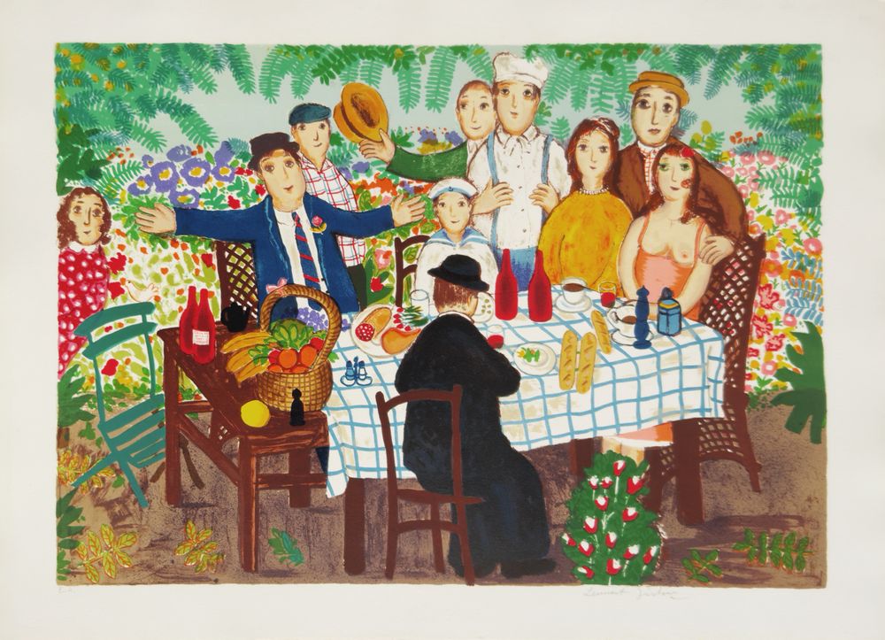 Vännerna kring trädgårdsbordet