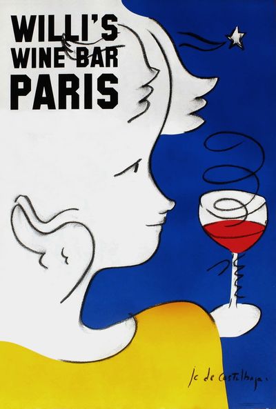 お部屋のインテリアにフランス製リトポスター「Willi’s Wine Bar」 Original Vintage Poster Willi's Wine Bar 1995 Clement Paris