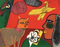 1984 - Femme chat et deux oiseaux