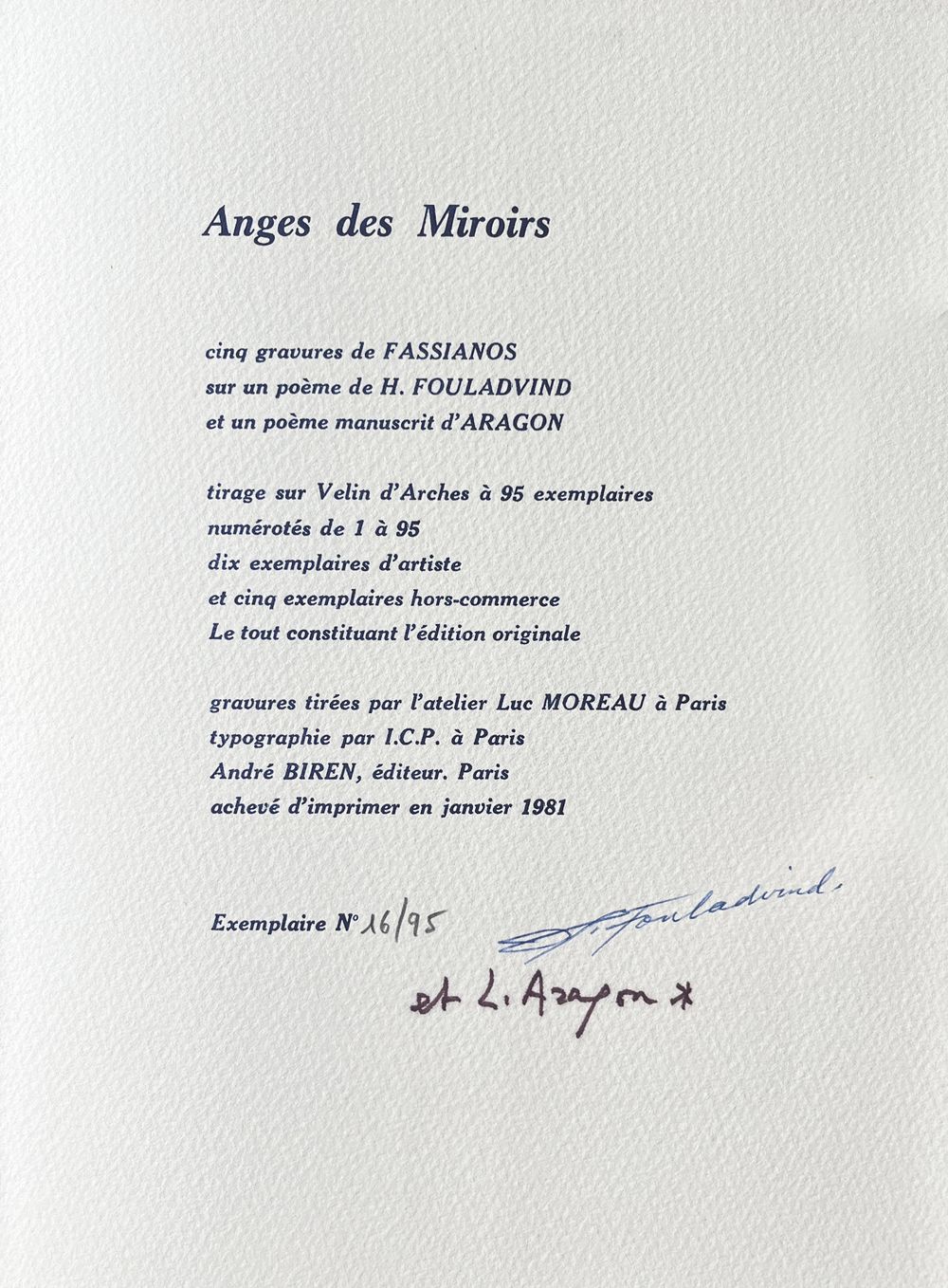 Anges des miroirs - 5 etchings signed