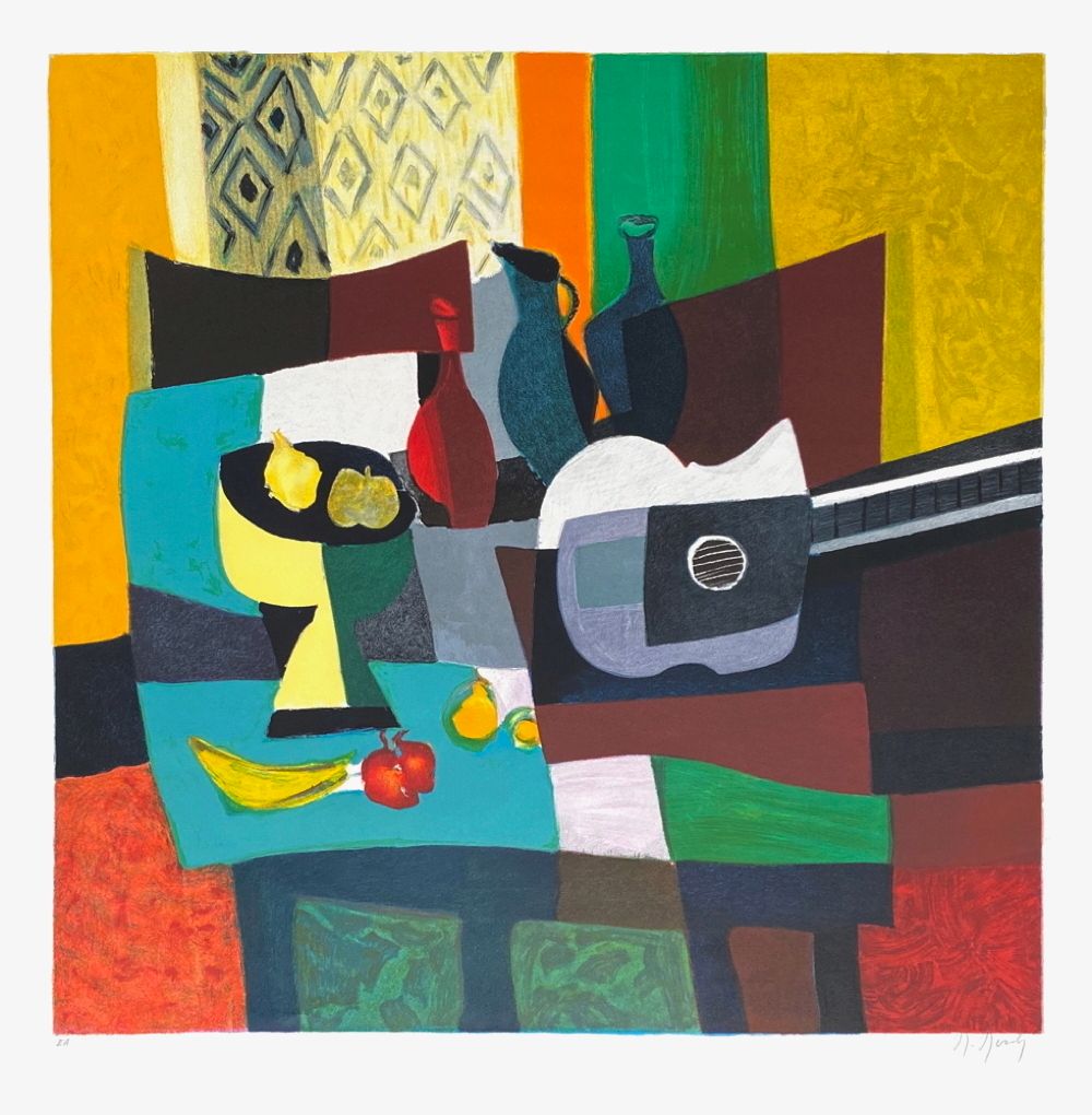 Nature morte guitare et compotier