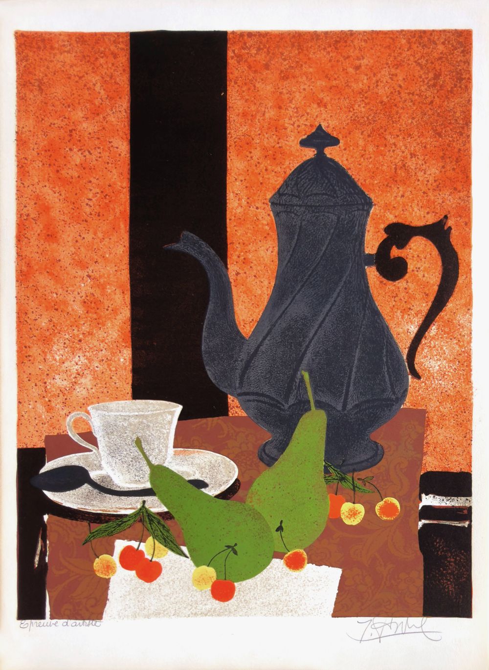 Nature morte à la cafetière et aux poires