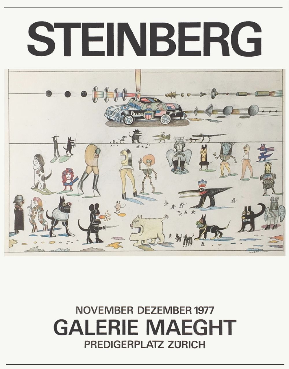 【2024低価】Saul Steinberg Expo Galerie Maeght Poster, 1970 石版画、リトグラフ