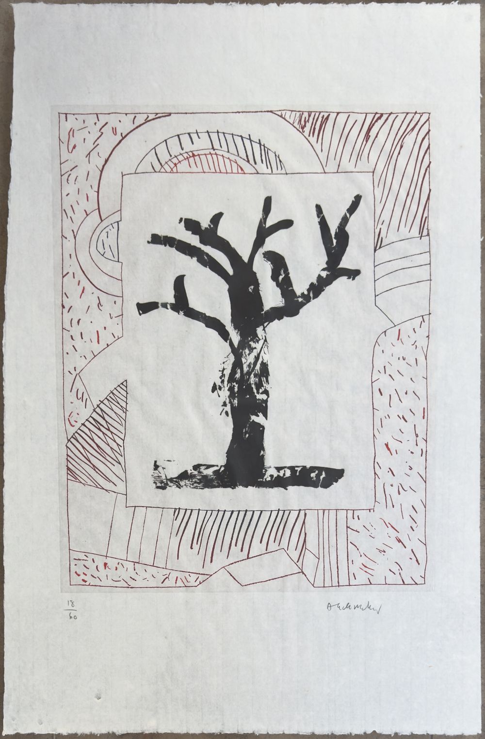 Arbre central, au rouge