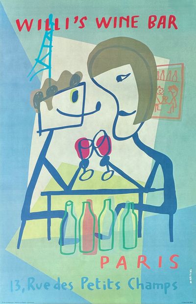 お部屋のインテリアにフランス製リトポスター「Willi’s Wine Bar」 Place-des-Arts - WILLI'S WINE BAR