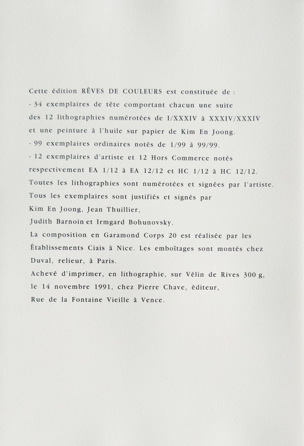 Rêves de couleurs (12 lithographies signées)