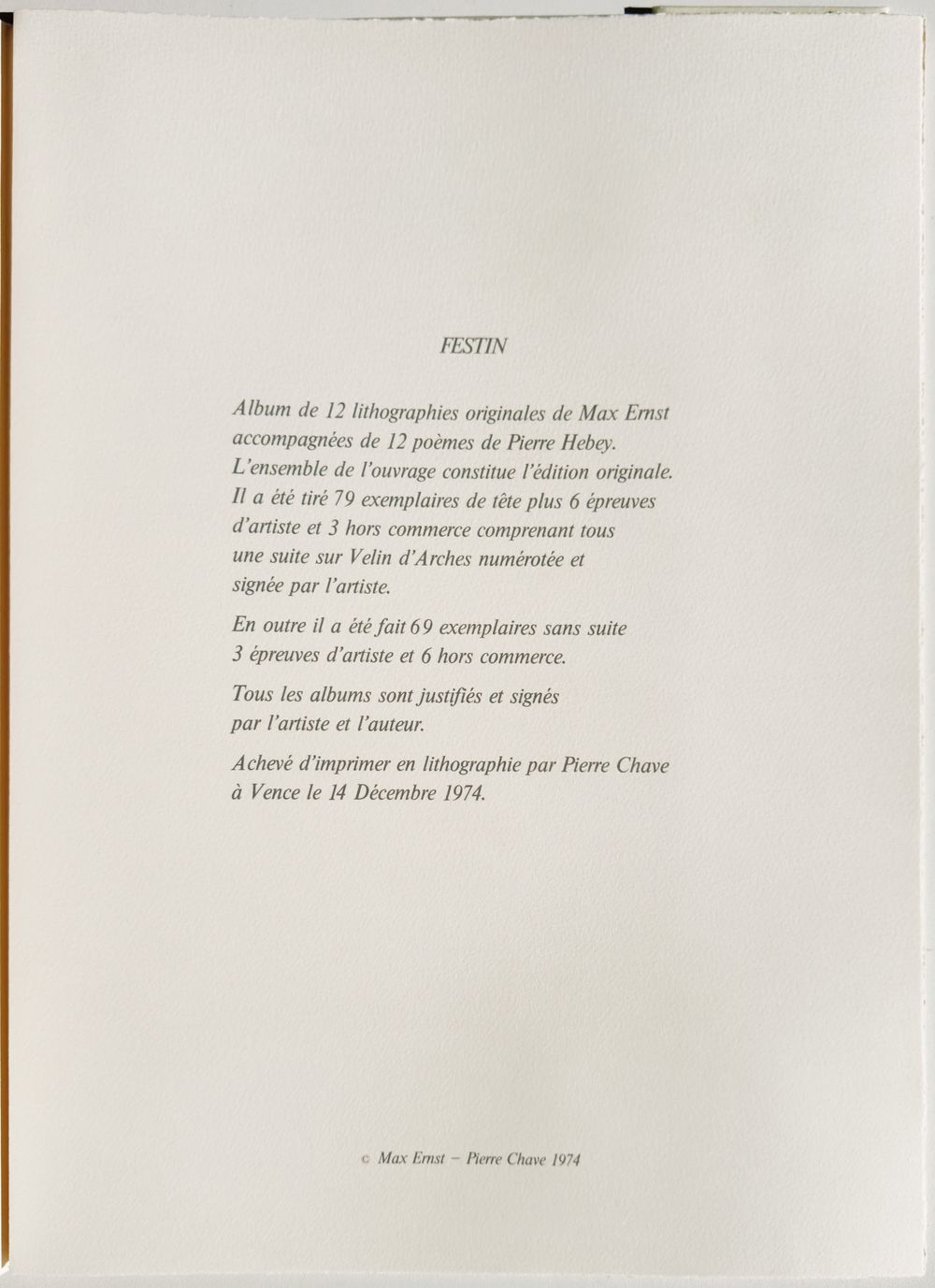 Festin - avec suite de 12 lithographies signées