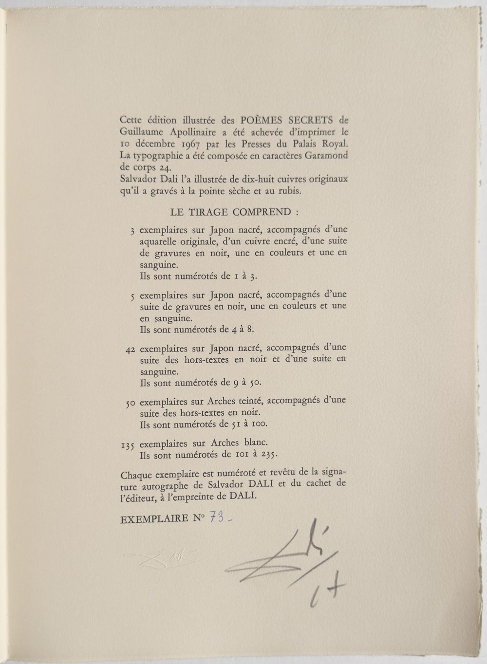 Poèmes secrets d'Apollinaire (with suite of 10 on Arches)