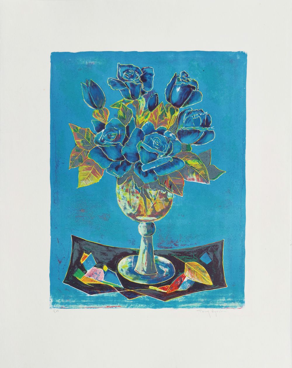 Bouquet bleu sur fond bleu