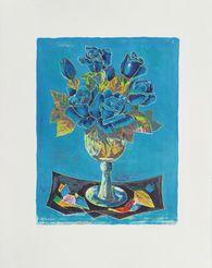 Bouquet bleu sur fond bleu