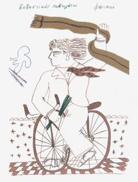 Cycliste à l'écharpe beige + L.A.S. et dessin au dos