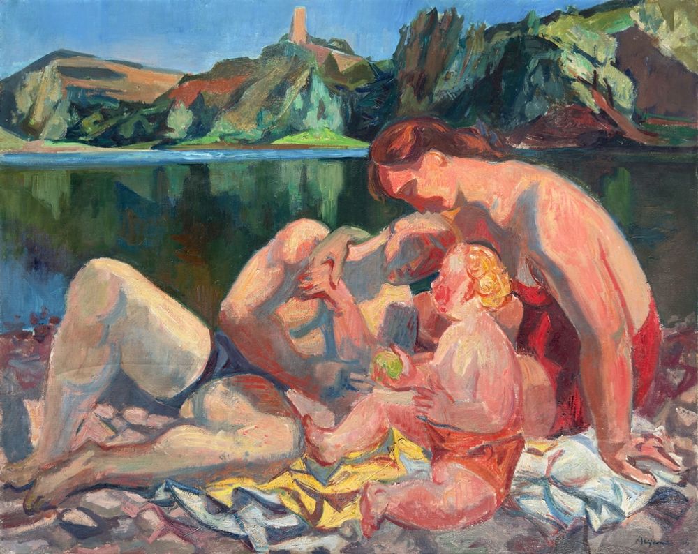 Famille au bord de l'eau