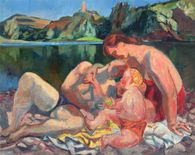 Famille au bord de l'eau