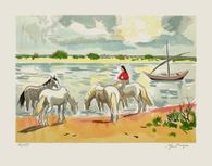 Camargue - Chevaux au bord du Rhône