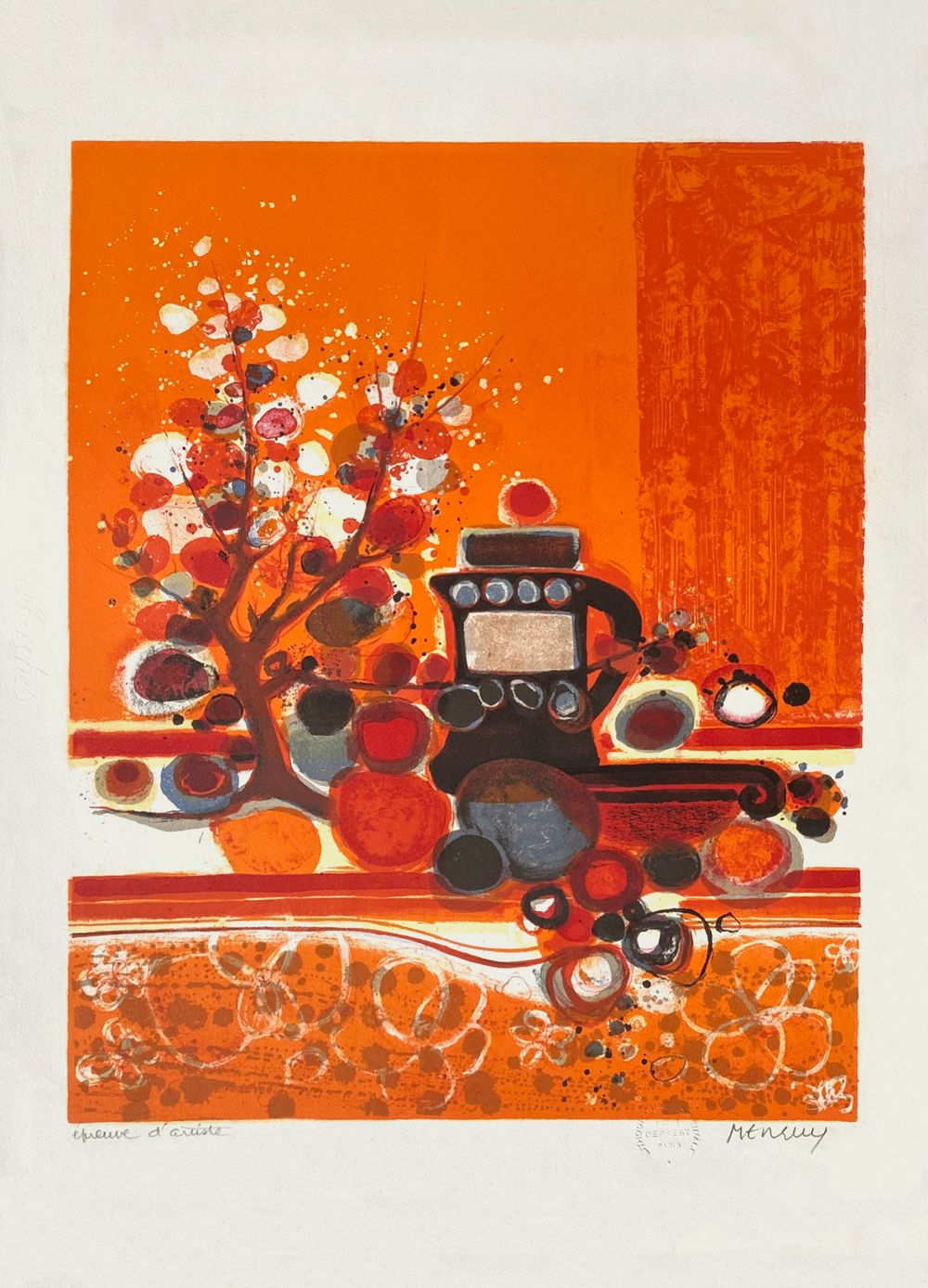 1973 - Cafetière noire sur fond rouge