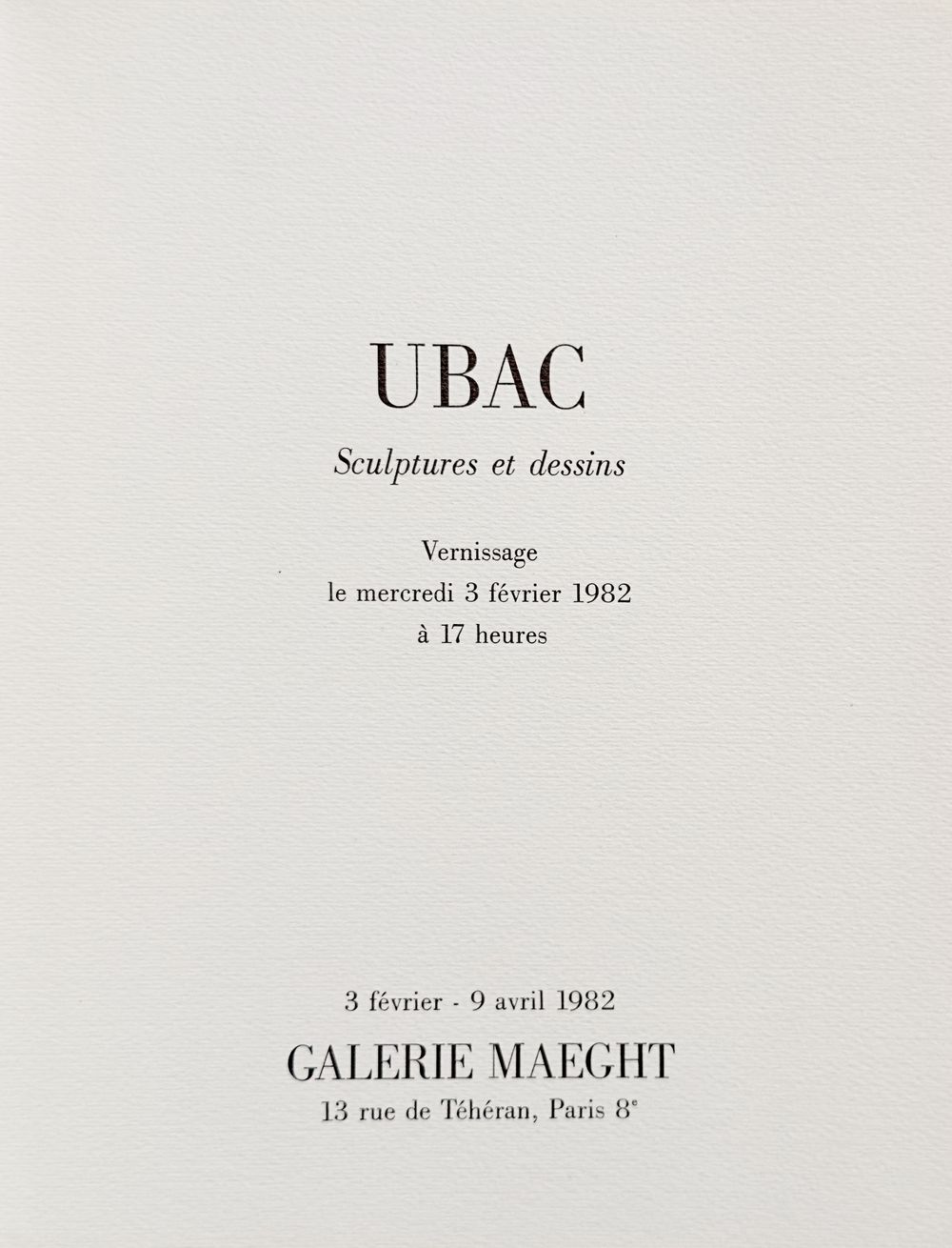 Carton d'invitation - Galerie Maeght 1982