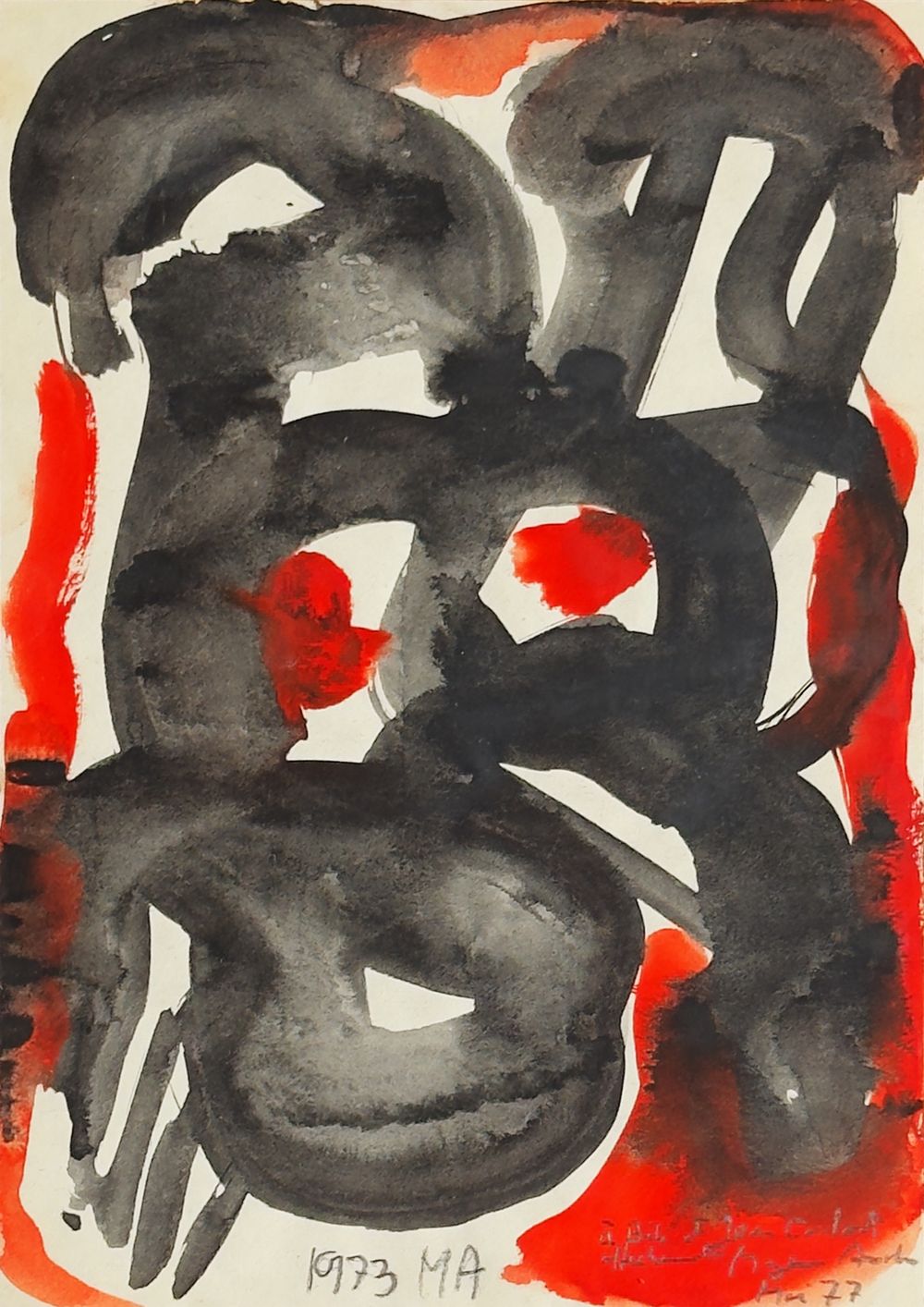 Composition abstraite en noir et rouge