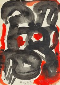 Composition abstraite en noir et rouge