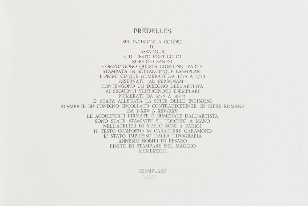 Predelles - 6 gravures signées - Texte de Roberto Sanesi