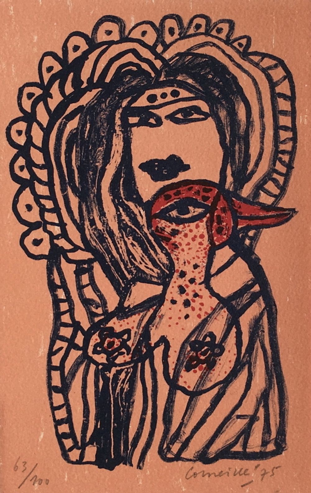 1975 - Femme et oiseau au bec rouge