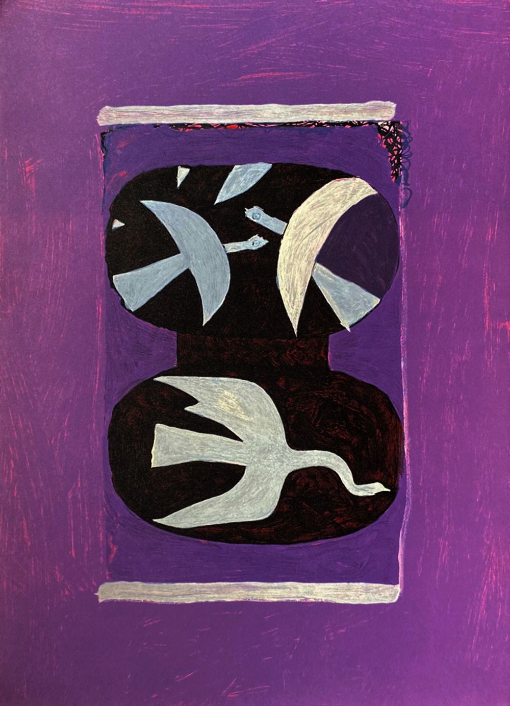 DLM144 - Trois oiseaux sur fond violet