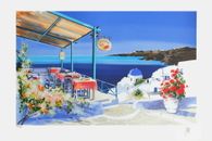 Grèce - terrasse de restaurant fleurie