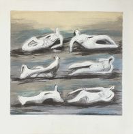 Six reclining figures with blue backround