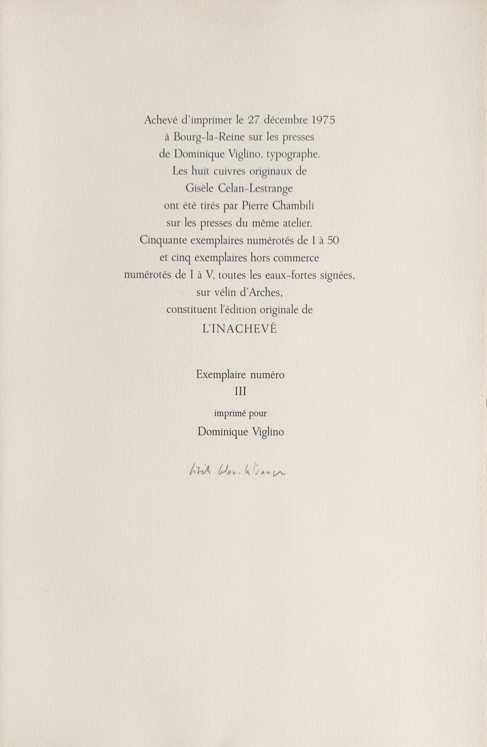L'inachevé (8 gravures signées)