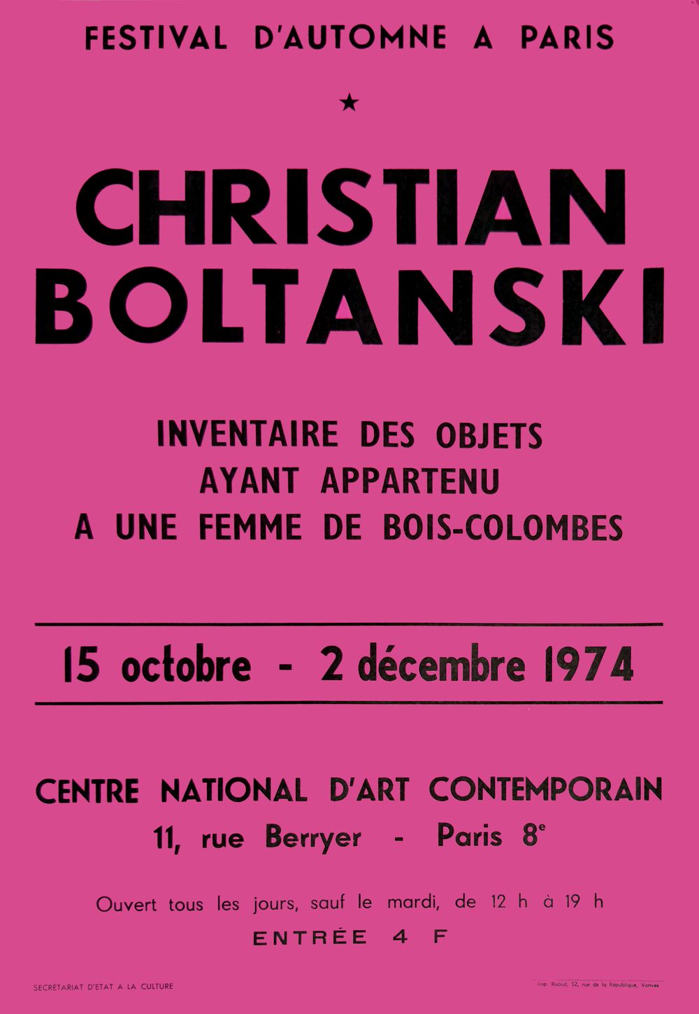 Expo 74 - CNAC Festival d'Automne - Inventaire des objets ayant appartenu à une femme de Bois-Colombes