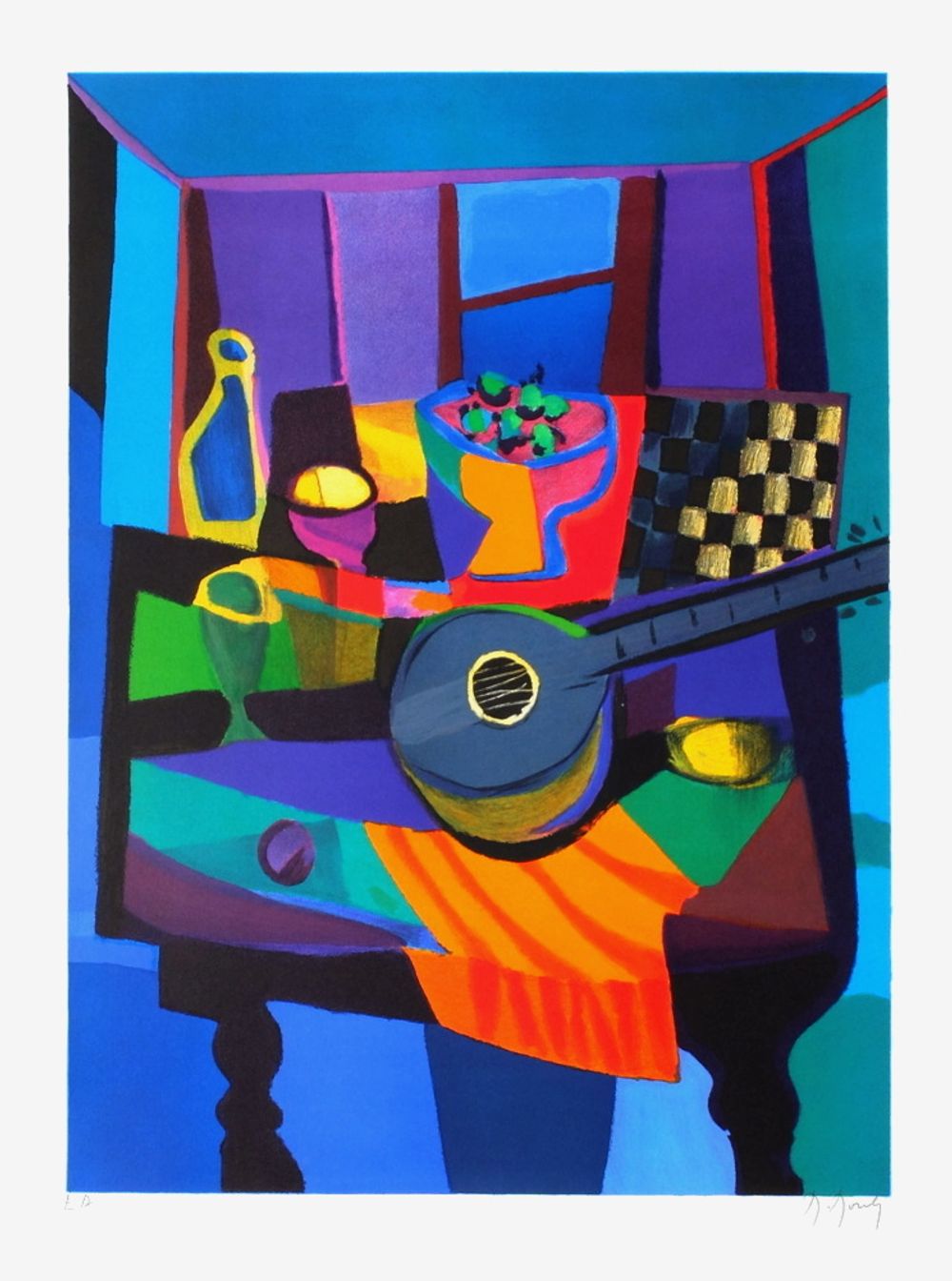 Nature morte guitare et échecs