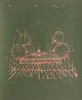 Chrysalide rose sur fond vert