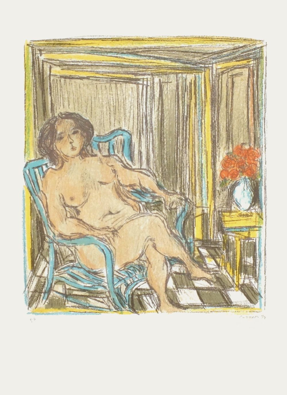 Nu au fauteuil en rotin