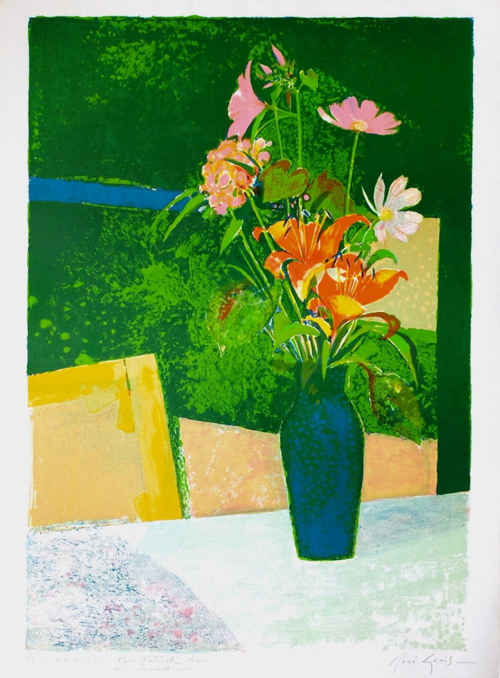 Bouquet au vase vert
