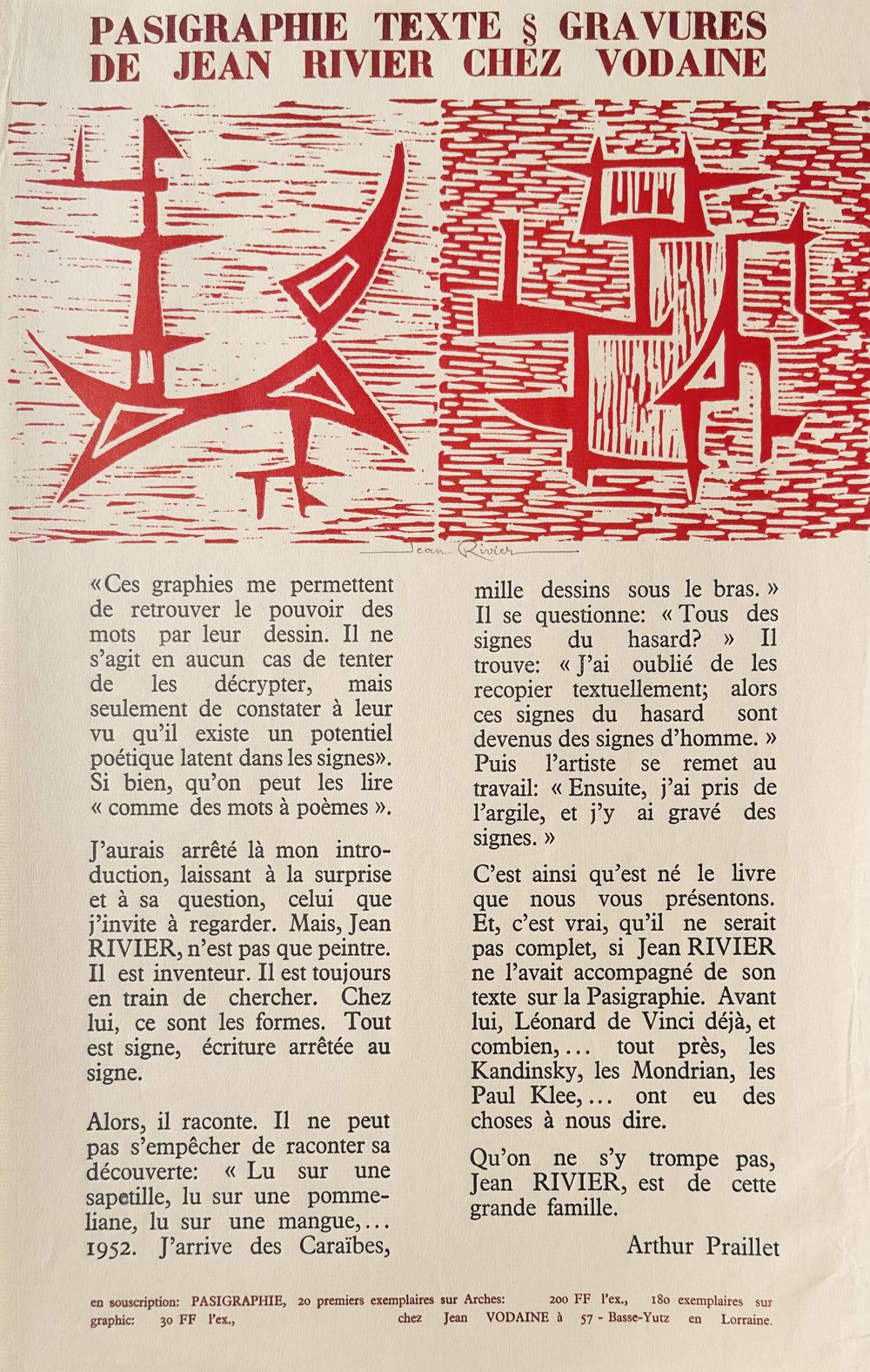 Pasigraphie de Jean Rivier chez Vodaine