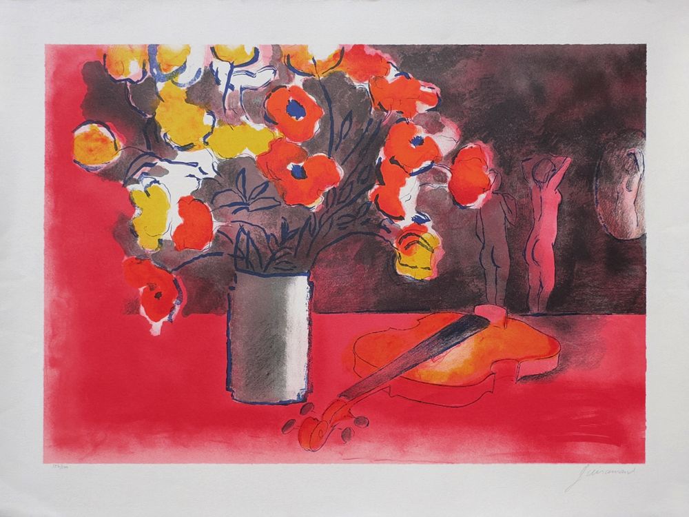Nu au violon et au bouquet de fleurs