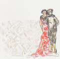 Cinq lithographies - Couple au paravent