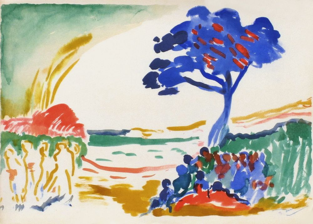 Paysage à l'arbre bleu