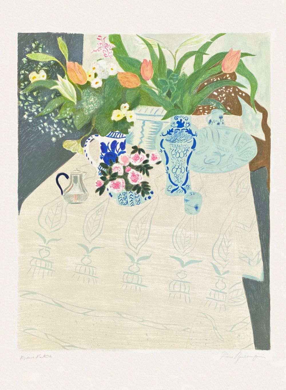 La nappe aux bouquets de roses et de tulipes