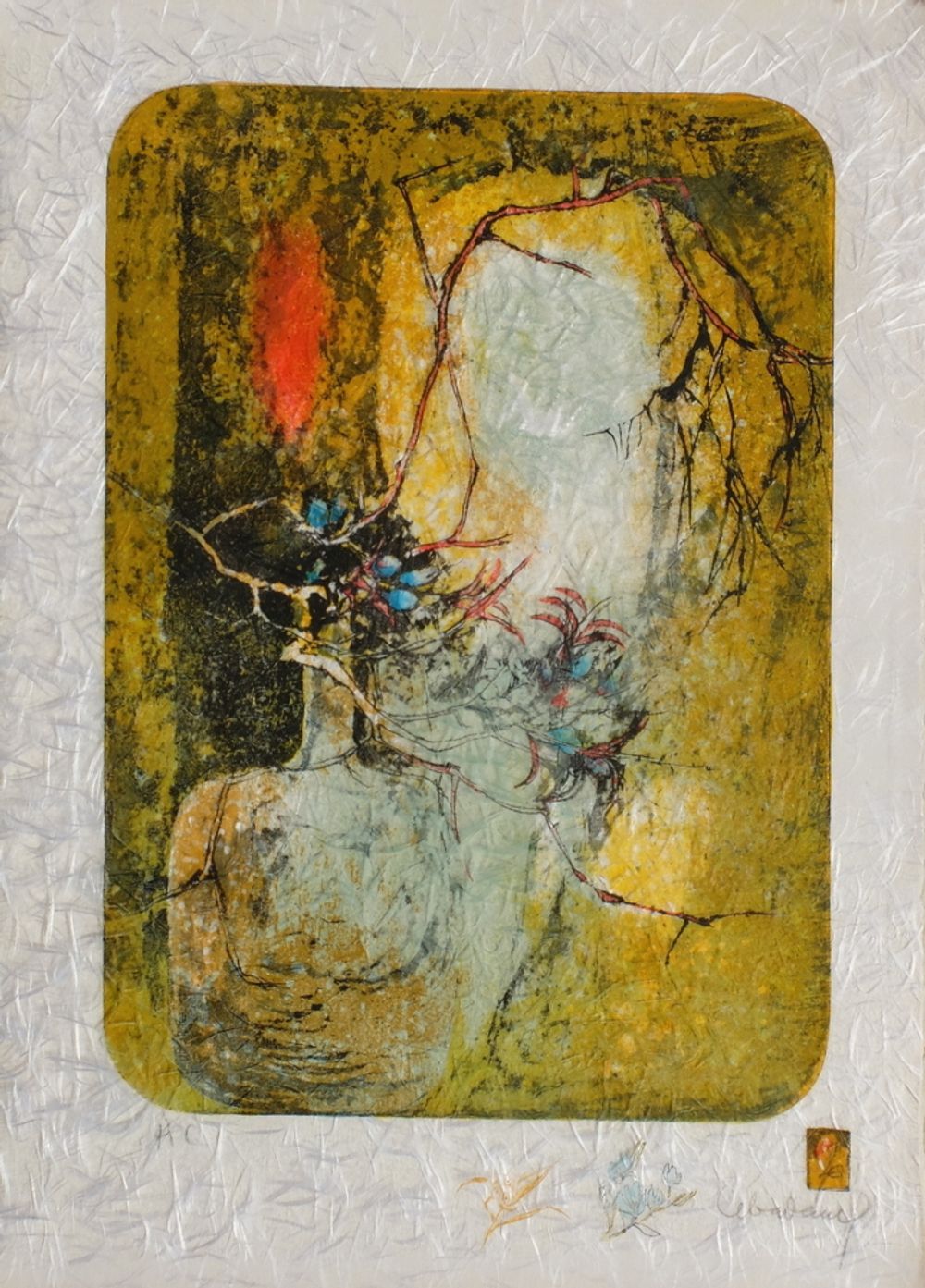 Papier de riz - Branche dans un vase I