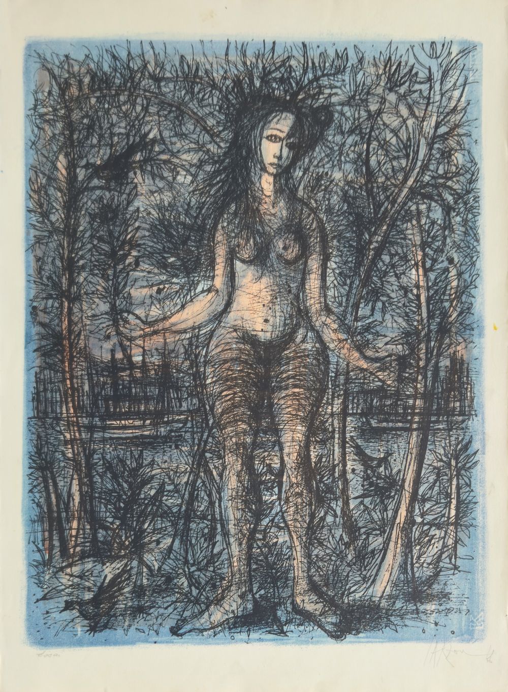 Femme fond bleu