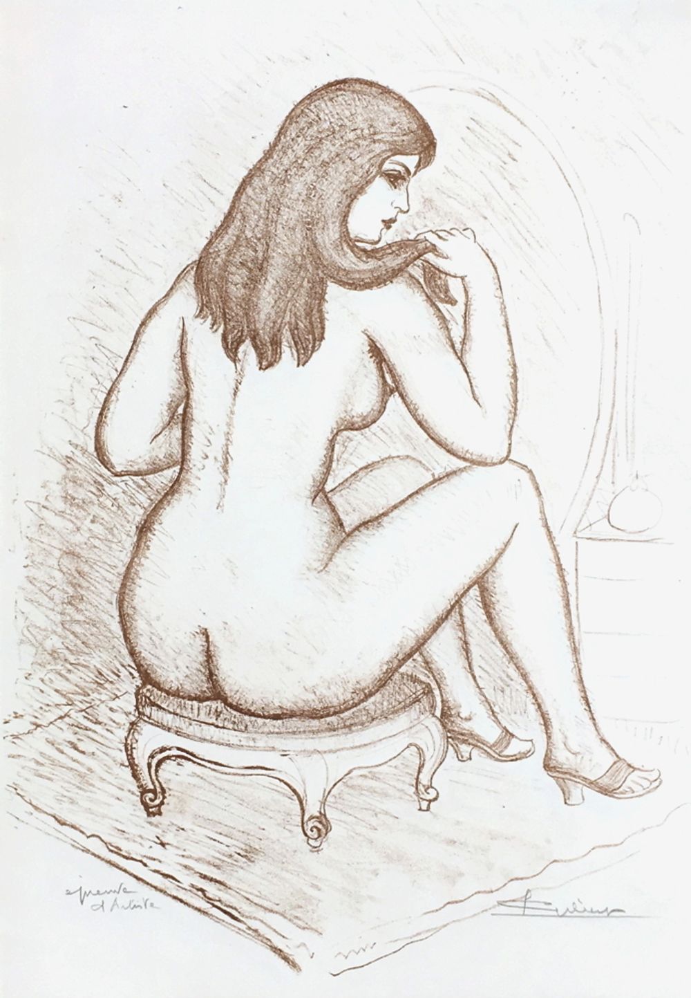 Nu au tabouret - ocre clair