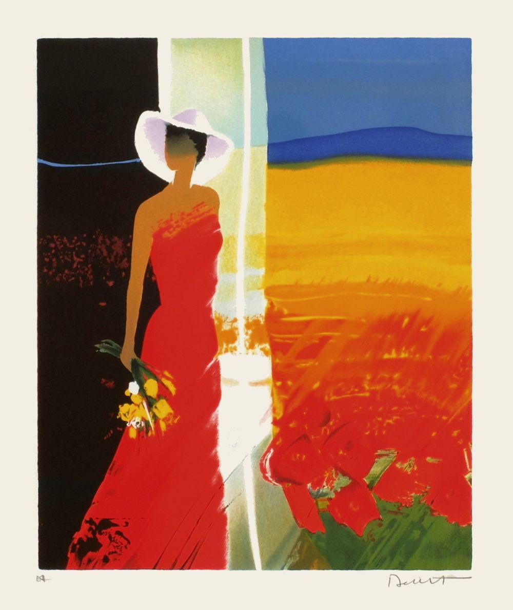 Chapeau blanc et robe rouge