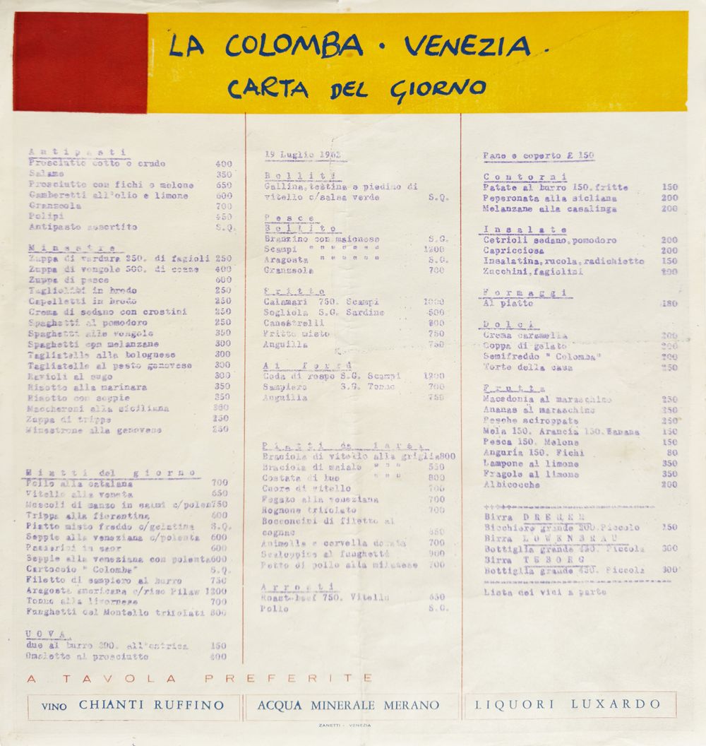 Menu - La Colomba - Venezia — vue 2