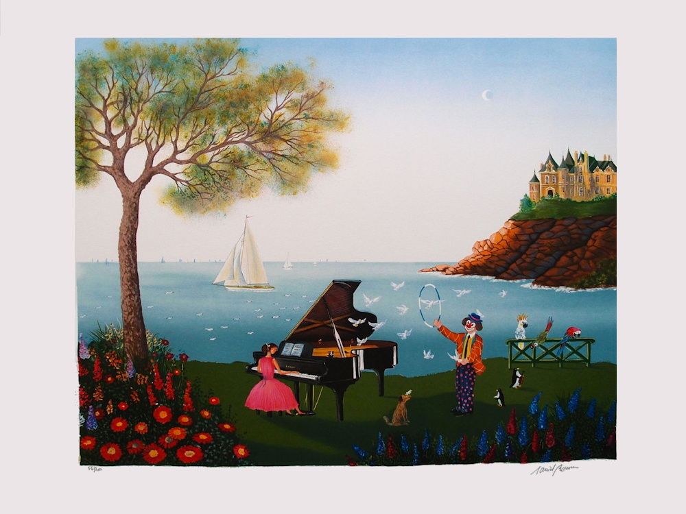 Pianist girl and doves