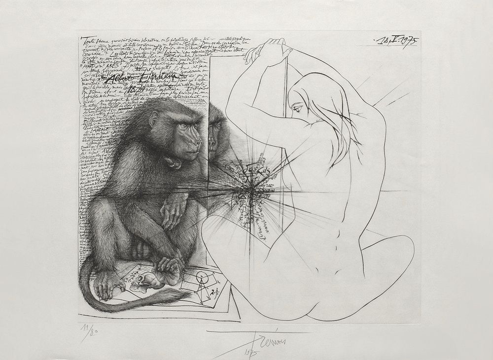 Singe et jeune fille au miroir