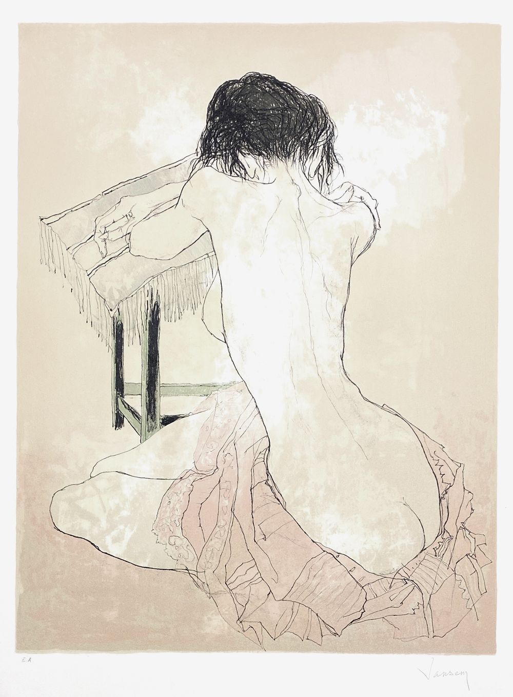 Nu de dos au tabouret